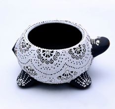 Handmade Washable Terracotta Modern Turtle Diya Tealight T-Light Holder - White